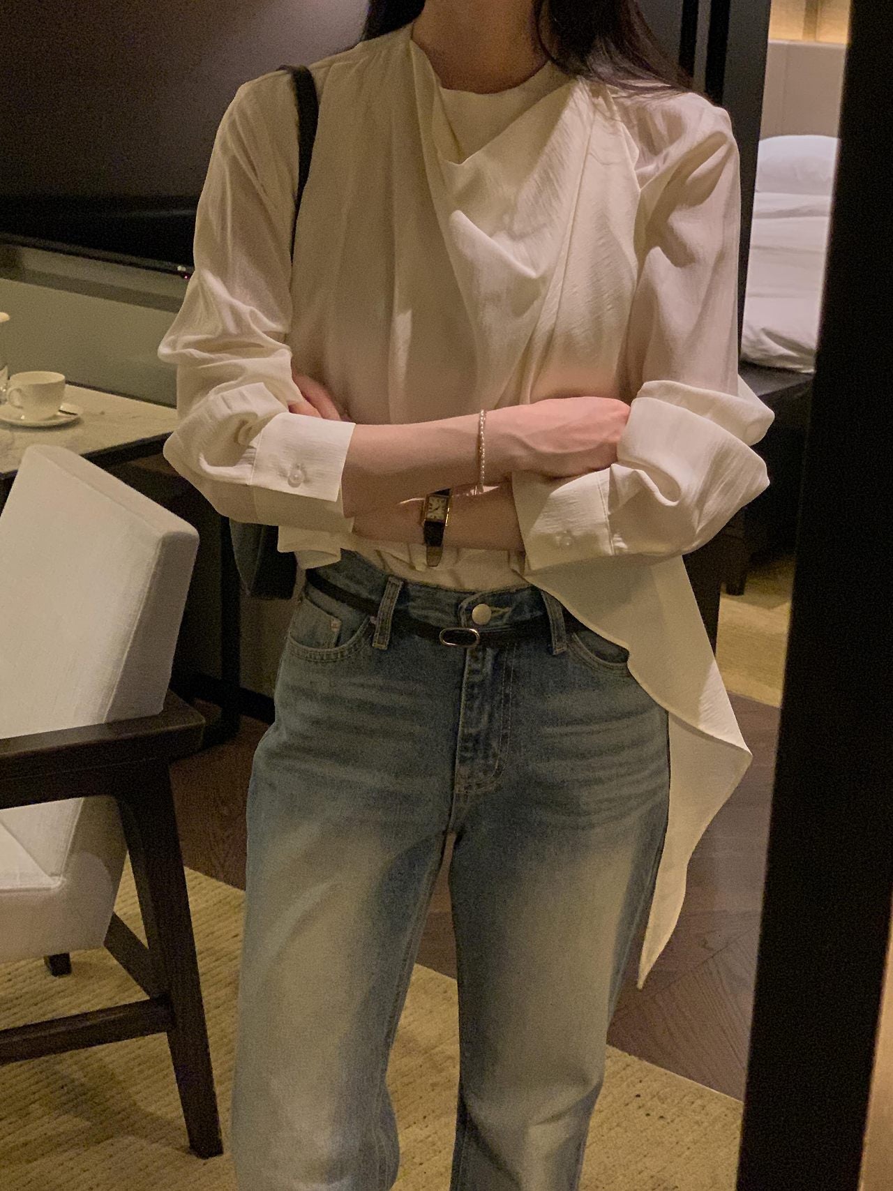 Poise Scarf Button Blouse