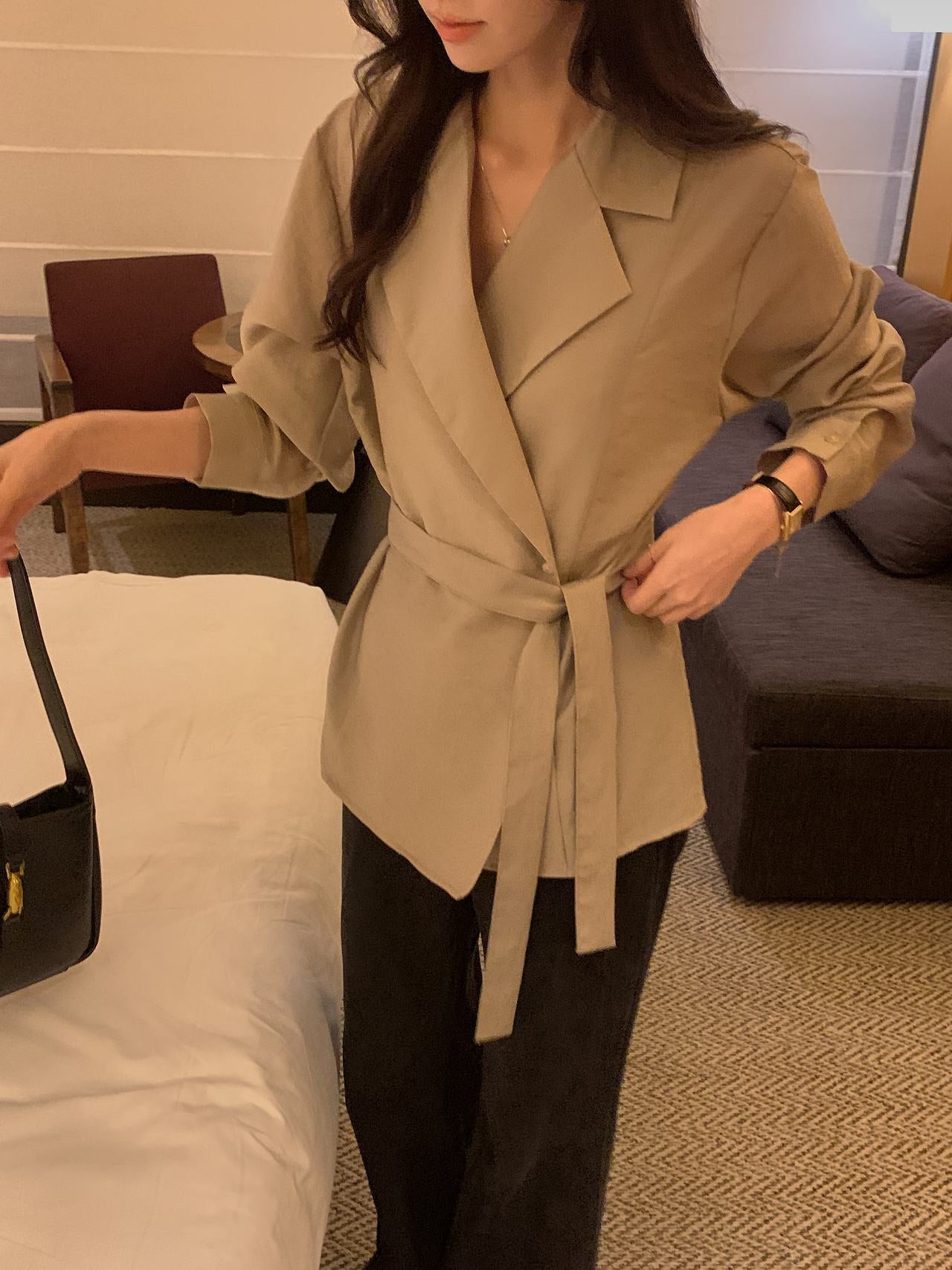 Essential Belted Shirt Blouse