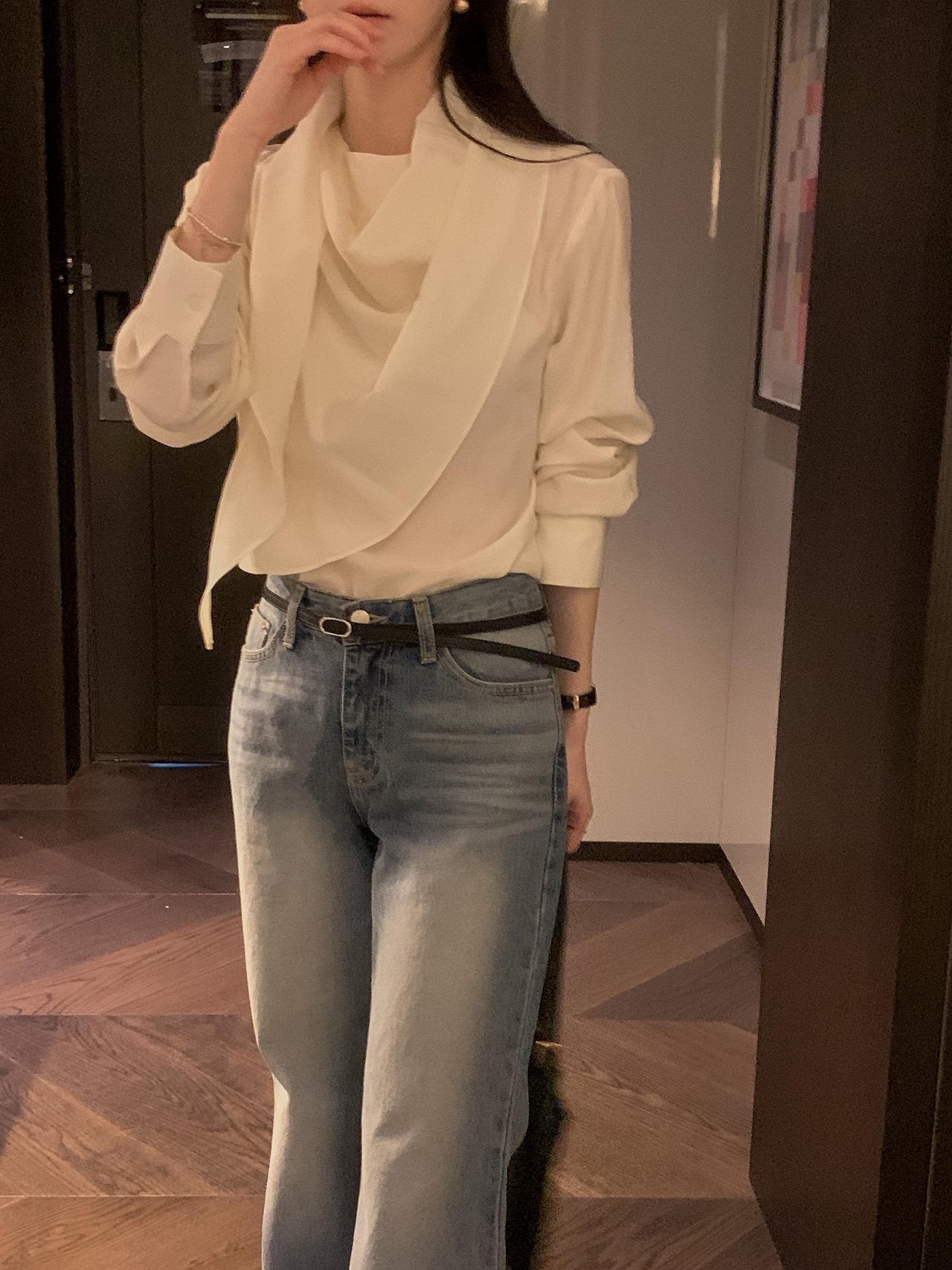 Poise Scarf Button Blouse