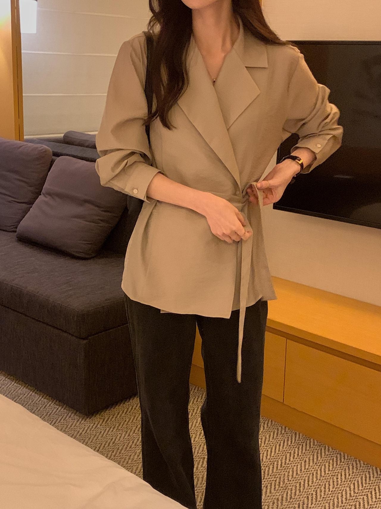 Essential Belted Shirt Blouse