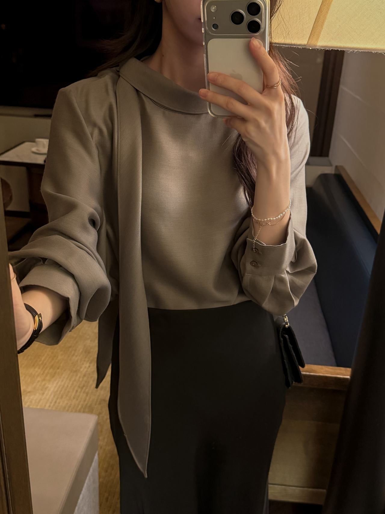 Lustre Tie Wool Blend Blouse