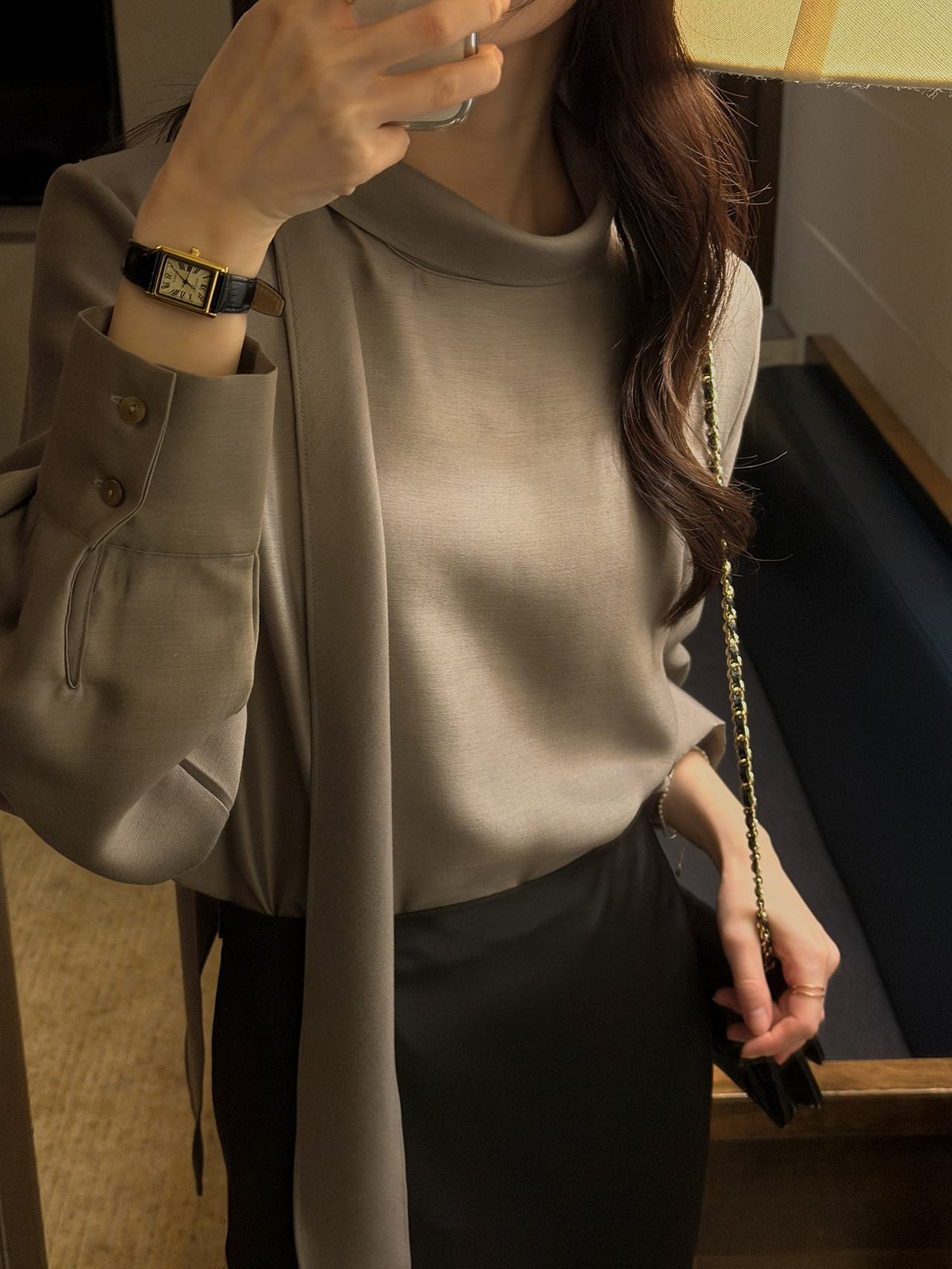 Lustre Tie Wool Blend Blouse