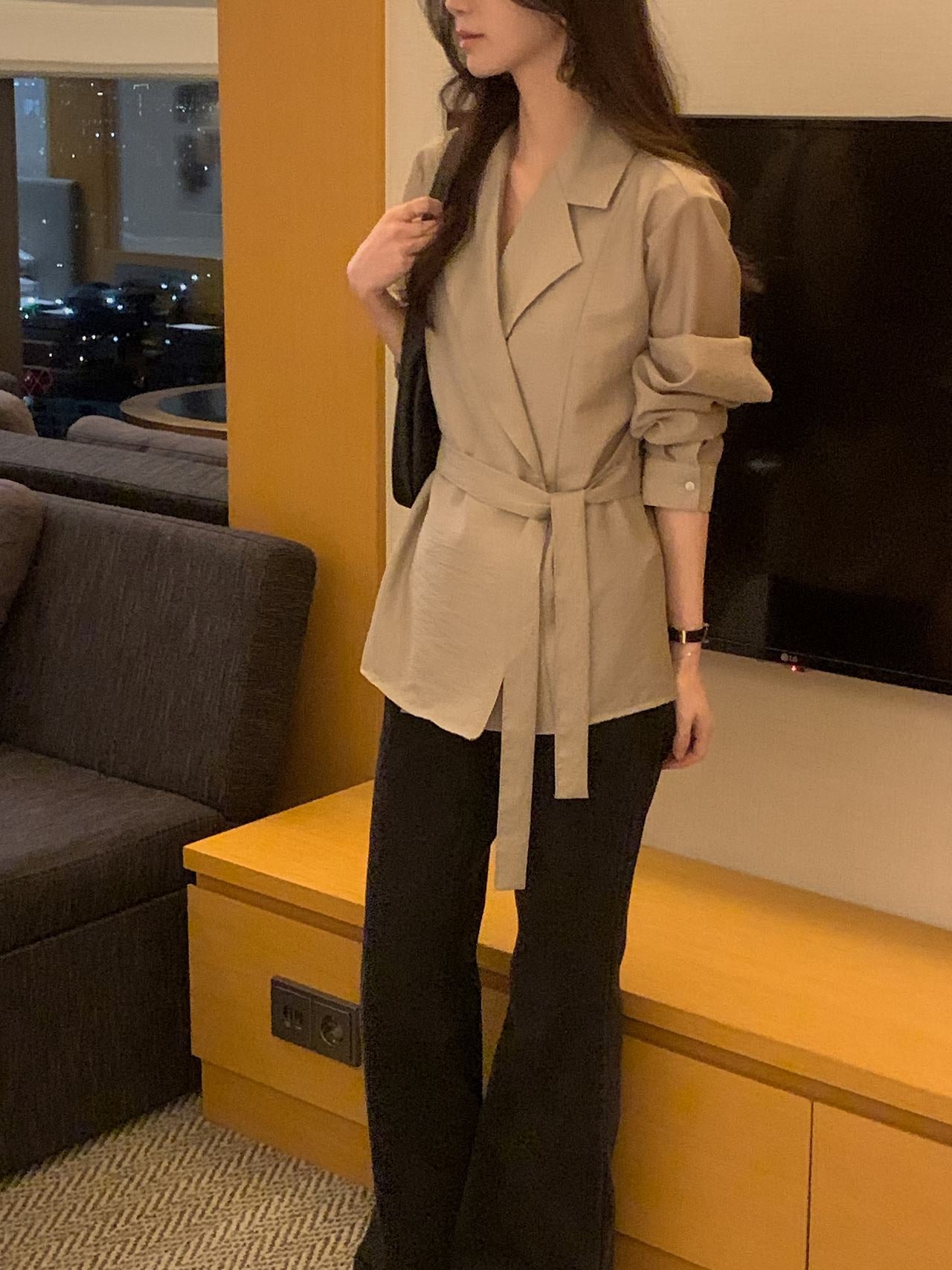 Essential Belted Shirt Blouse