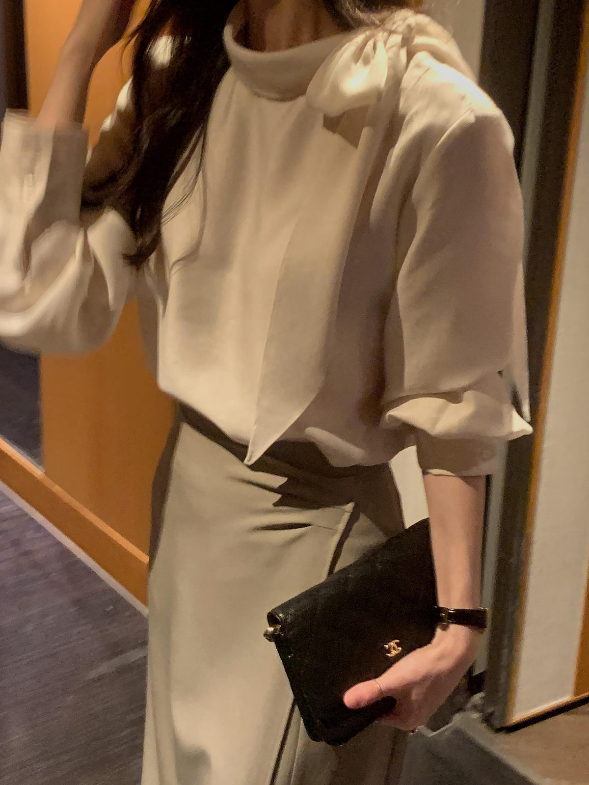 Lustre Tie Wool Blend Blouse