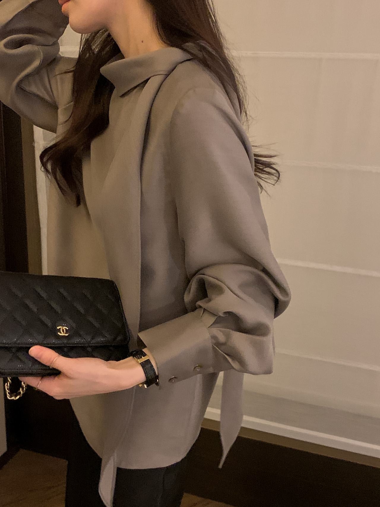 Lustre Tie Wool Blend Blouse