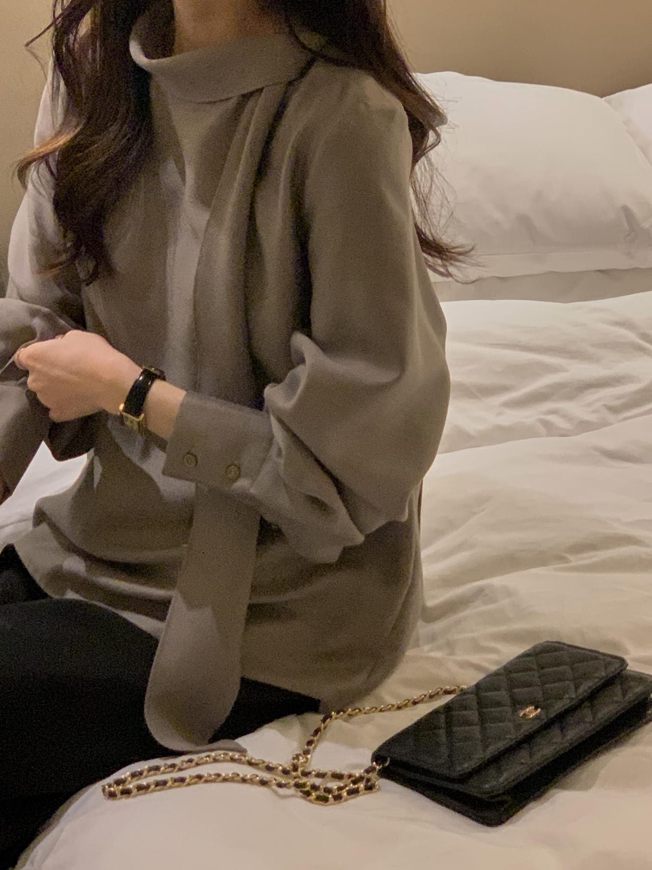 Lustre Tie Wool Blend Blouse