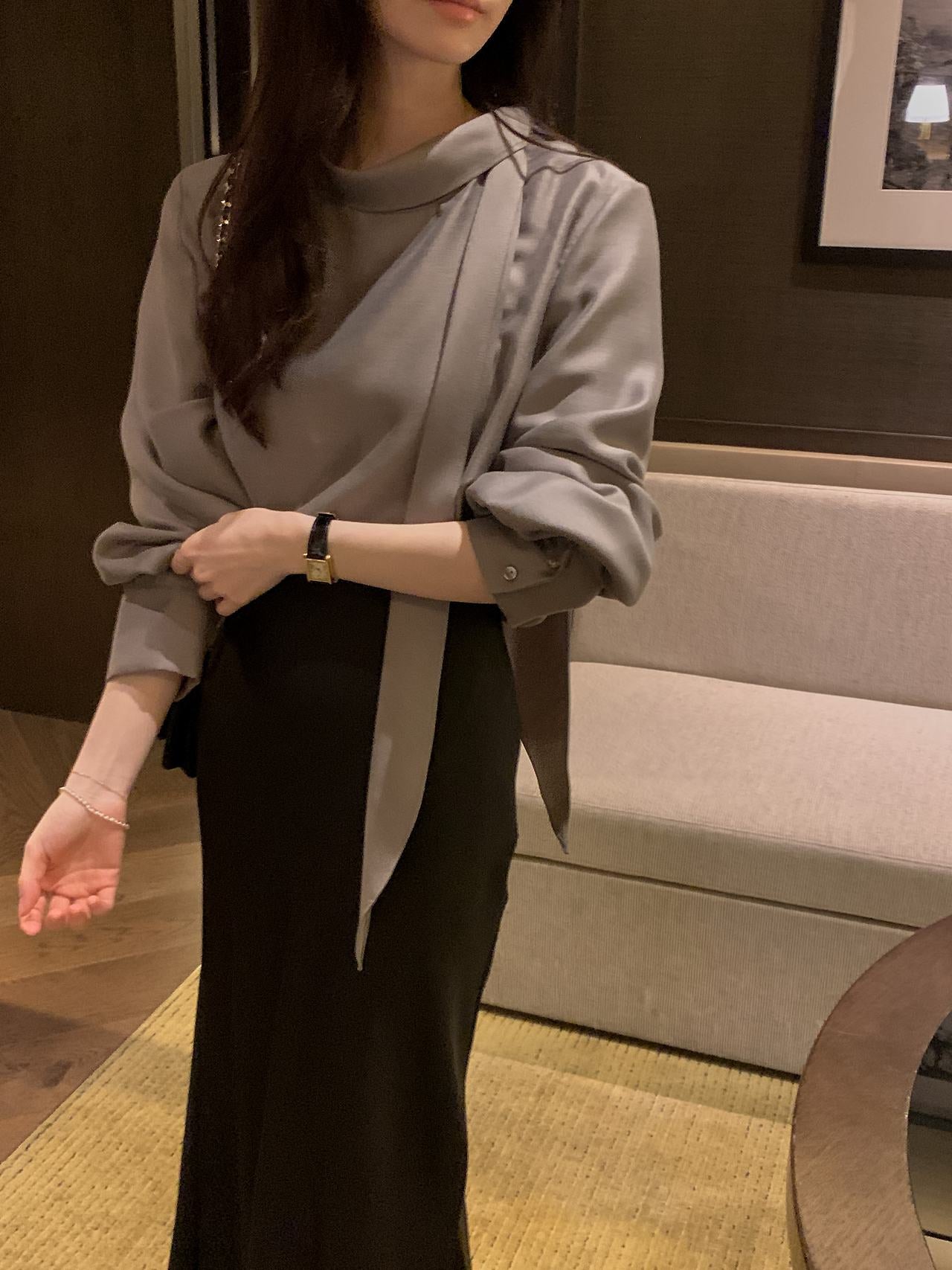 Lustre Tie Wool Blend Blouse