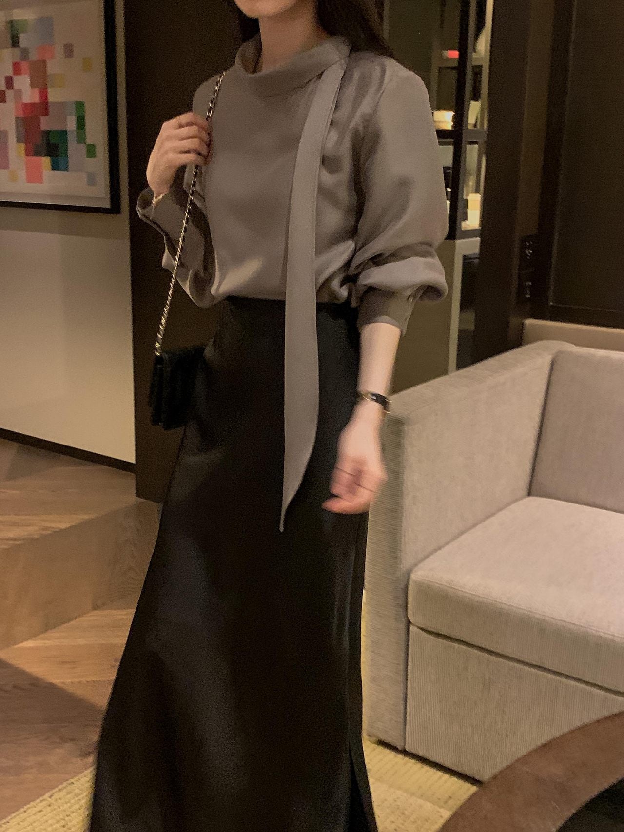 Lustre Tie Wool Blend Blouse