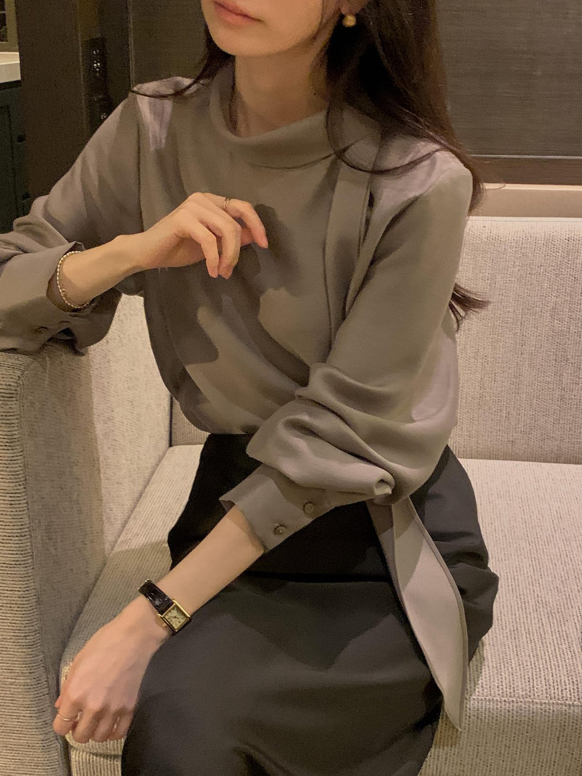 Lustre Tie Wool Blend Blouse