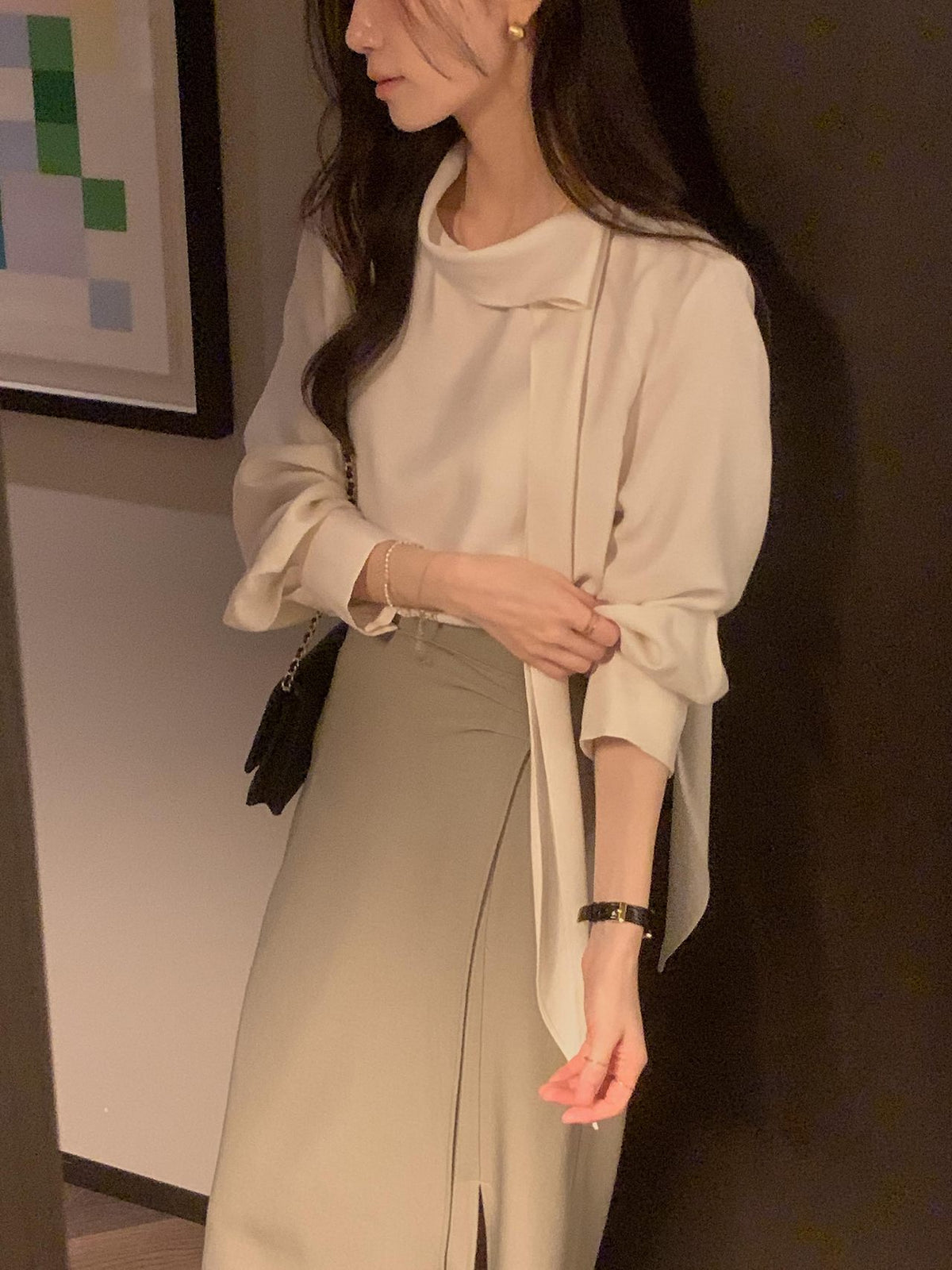 Lustre Tie Wool Blend Blouse