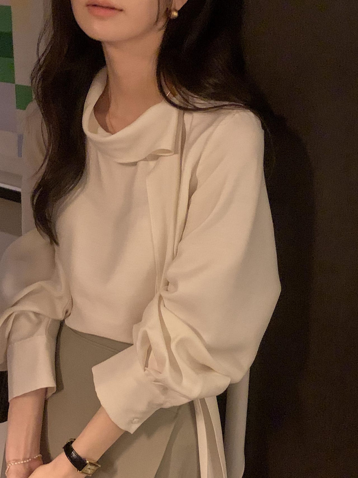 Lustre Tie Wool Blend Blouse