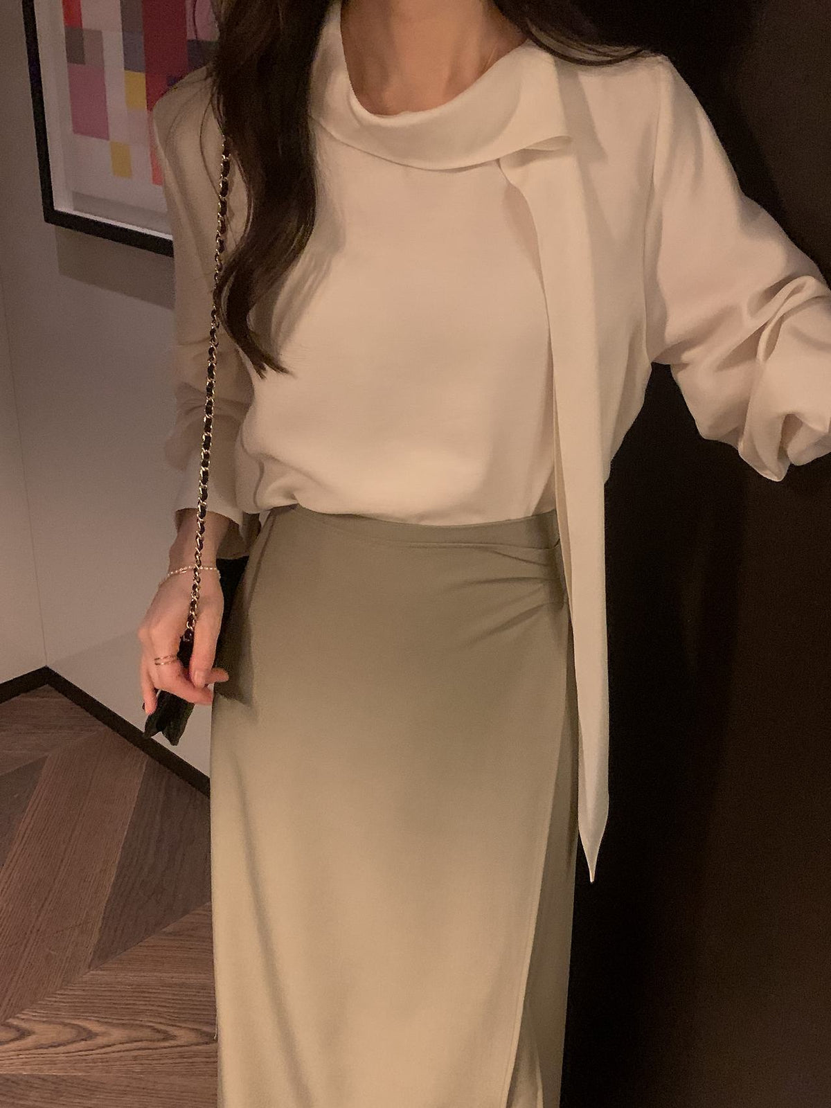 Lustre Tie Wool Blend Blouse