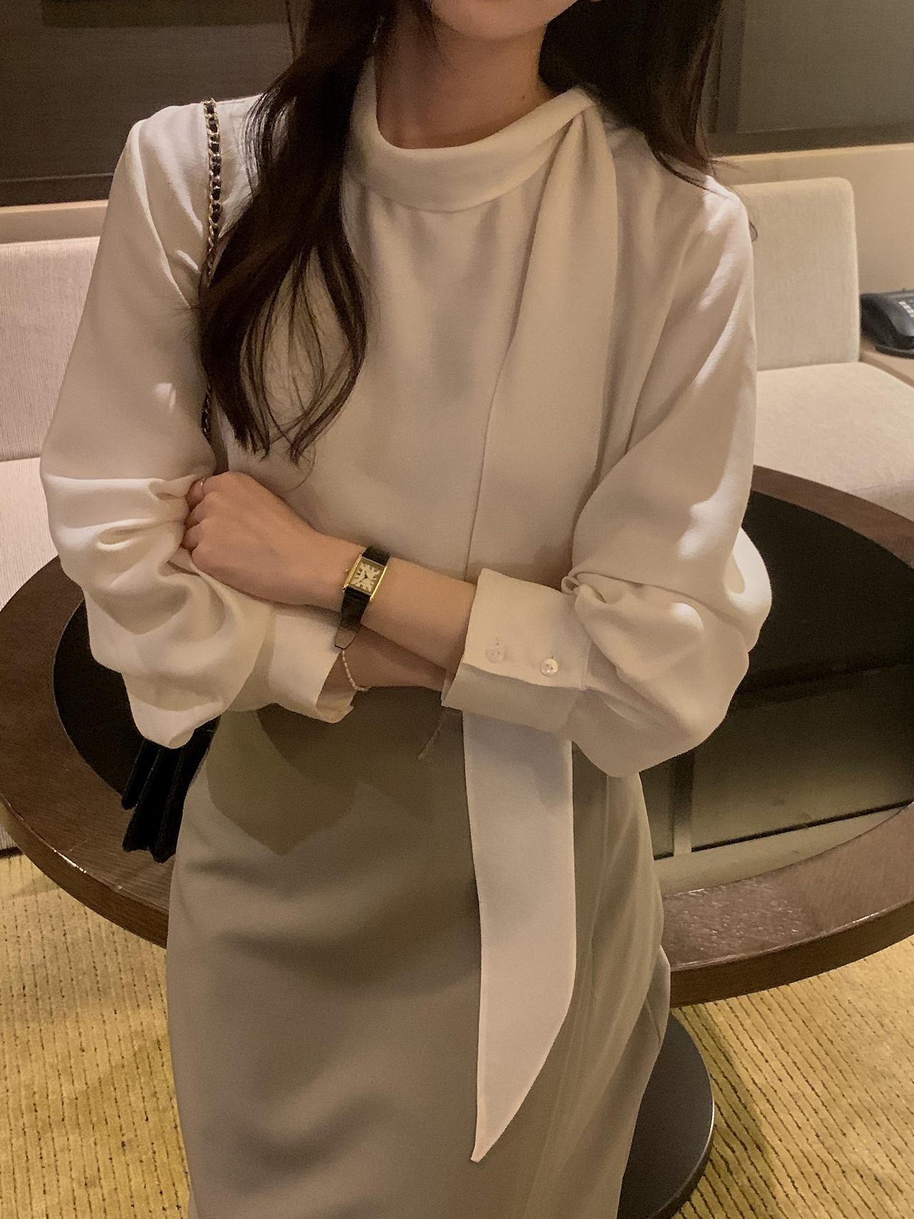 Lustre Tie Wool Blend Blouse
