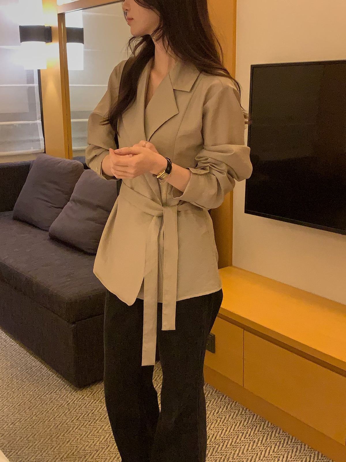 Essential Belted Shirt Blouse