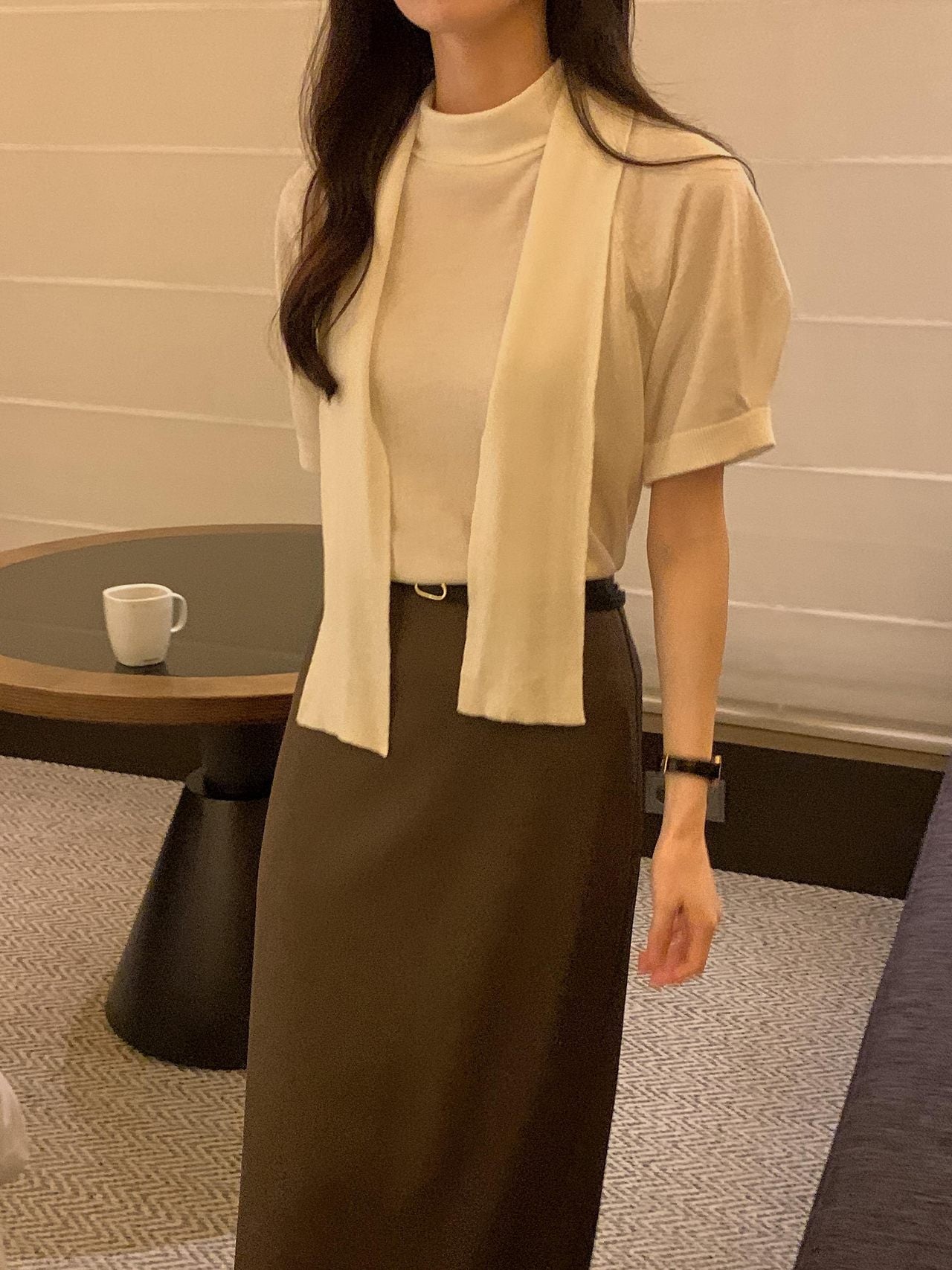 Silk Wool Tie Neck Knit