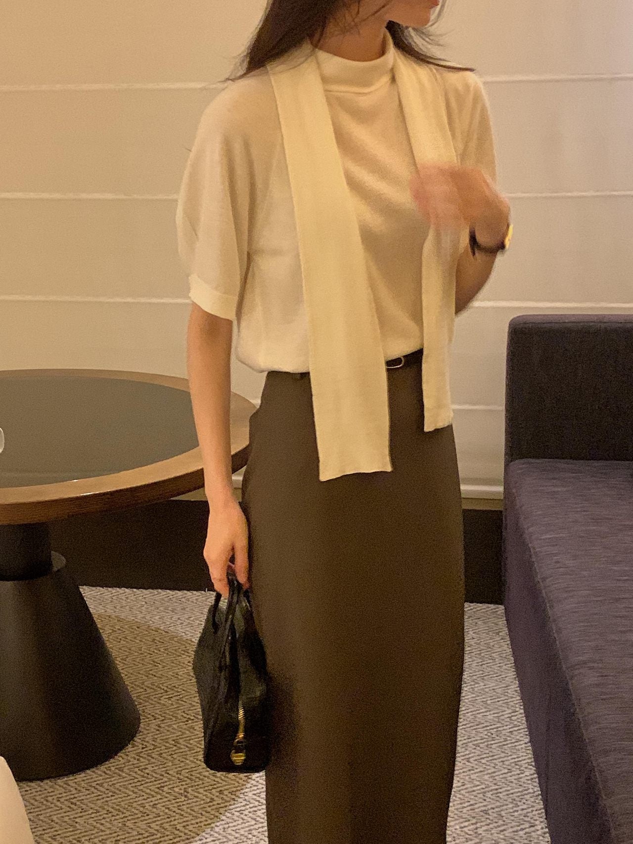 Silk Wool Tie Neck Knit
