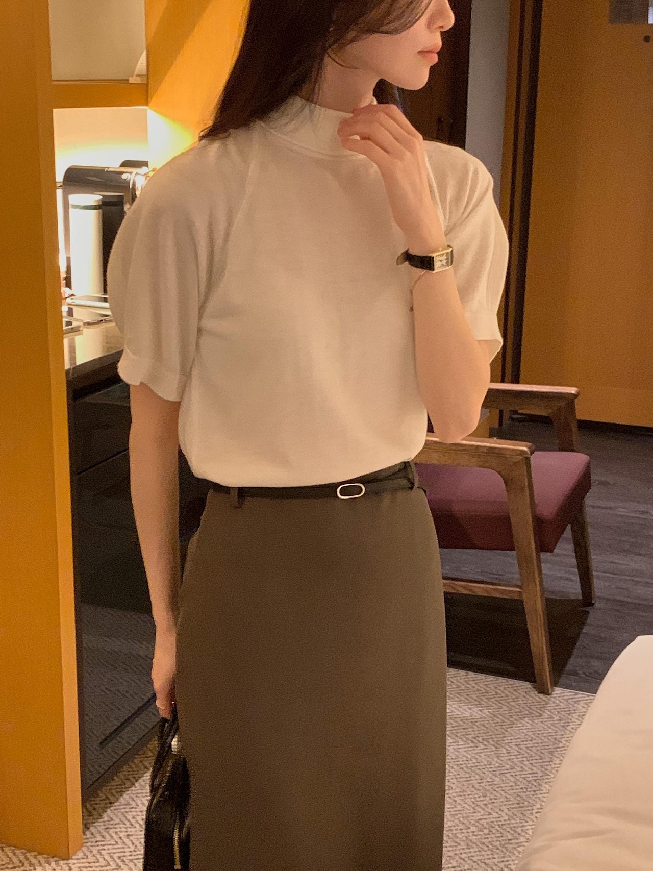 Silk Wool Tie Neck Knit