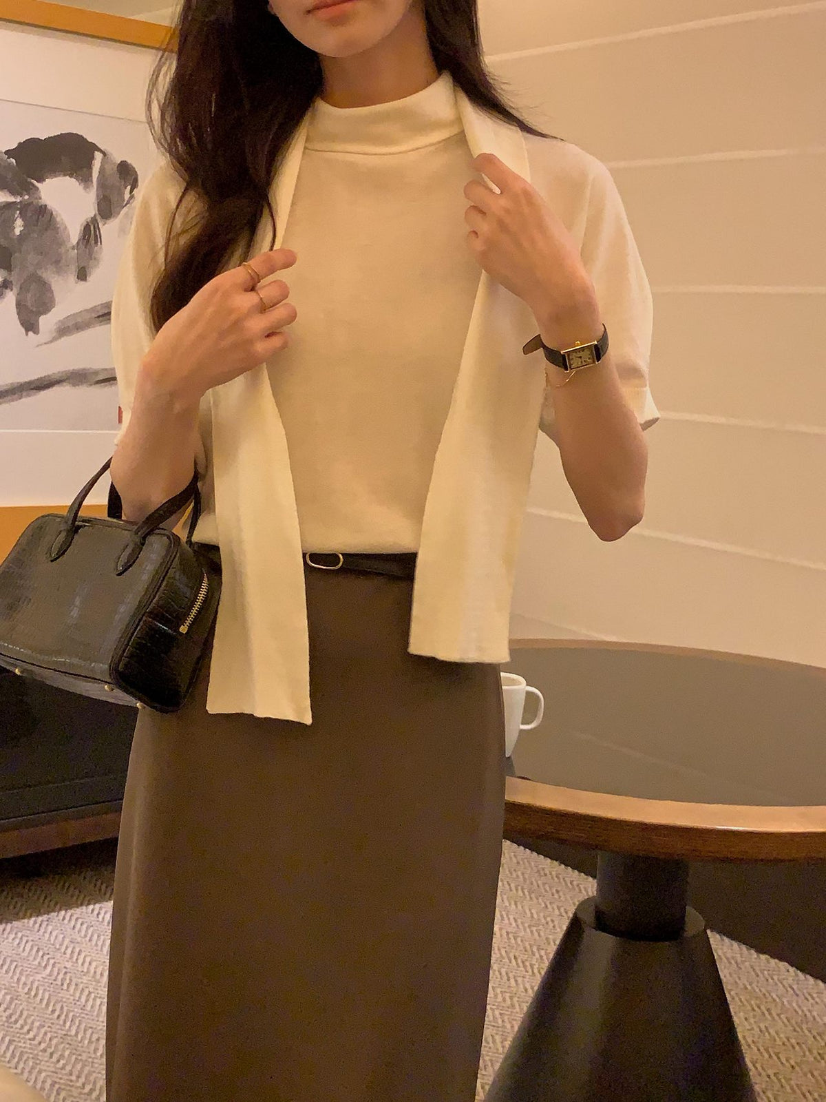 Silk Wool Tie Neck Knit