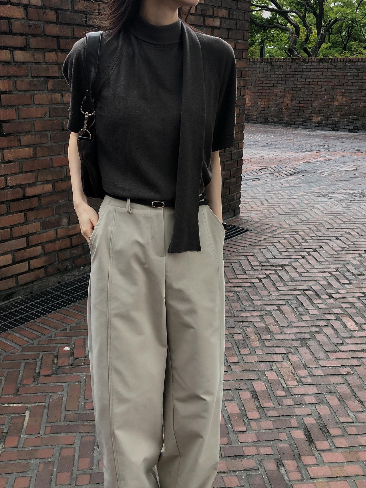 Silk Wool Tie Neck Knit
