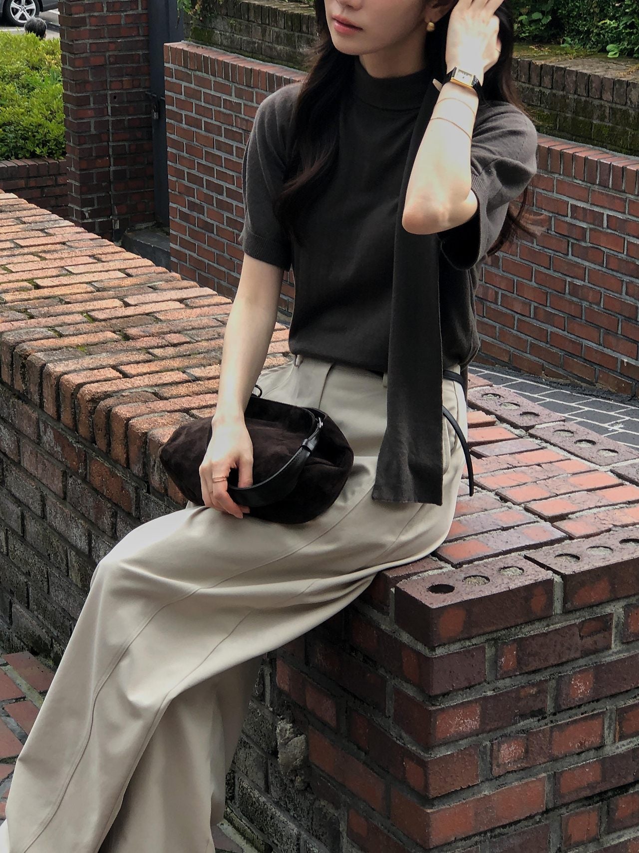 Silk Wool Tie Neck Knit