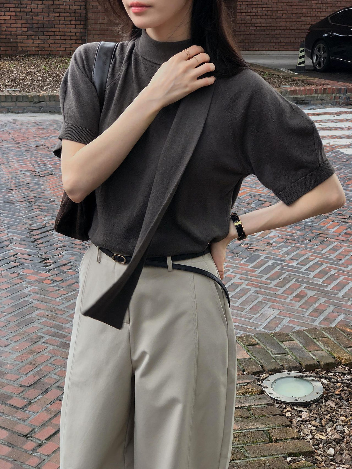 Silk Wool Tie Neck Knit